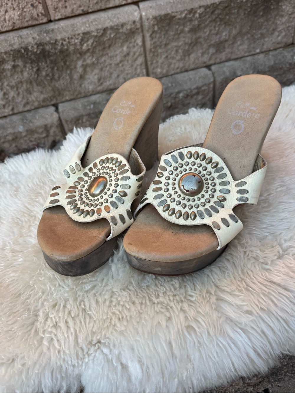 White Embellished Platform Wedge Mules by Life Stride